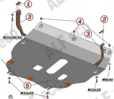 Защита алюминиевая Alfeco для картера и КПП JAC S5 2013-2021